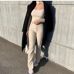 ZARA Faux Leather Super High Rise Slim Flare Pants Slit